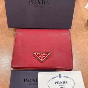 PRADA RED SAFFIANO TRIFOLD WALLET